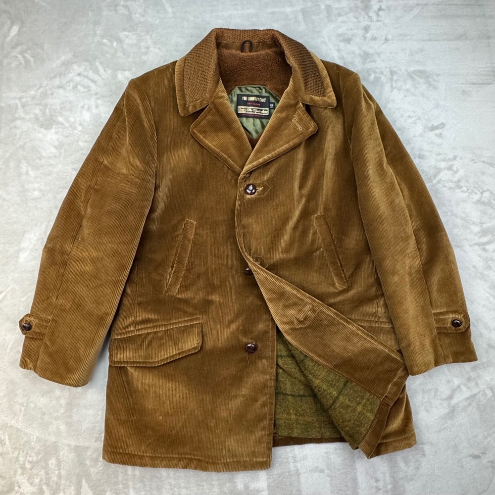 Vintage 70s Sears The Country Coat Corduroy Jacket Mens 42 Large Brown Faux Fur